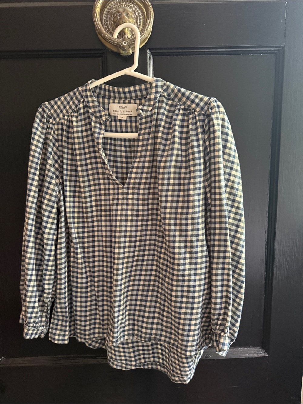 Trovata dark/ light Blue and White Gingham Long Sleeve Top flannel